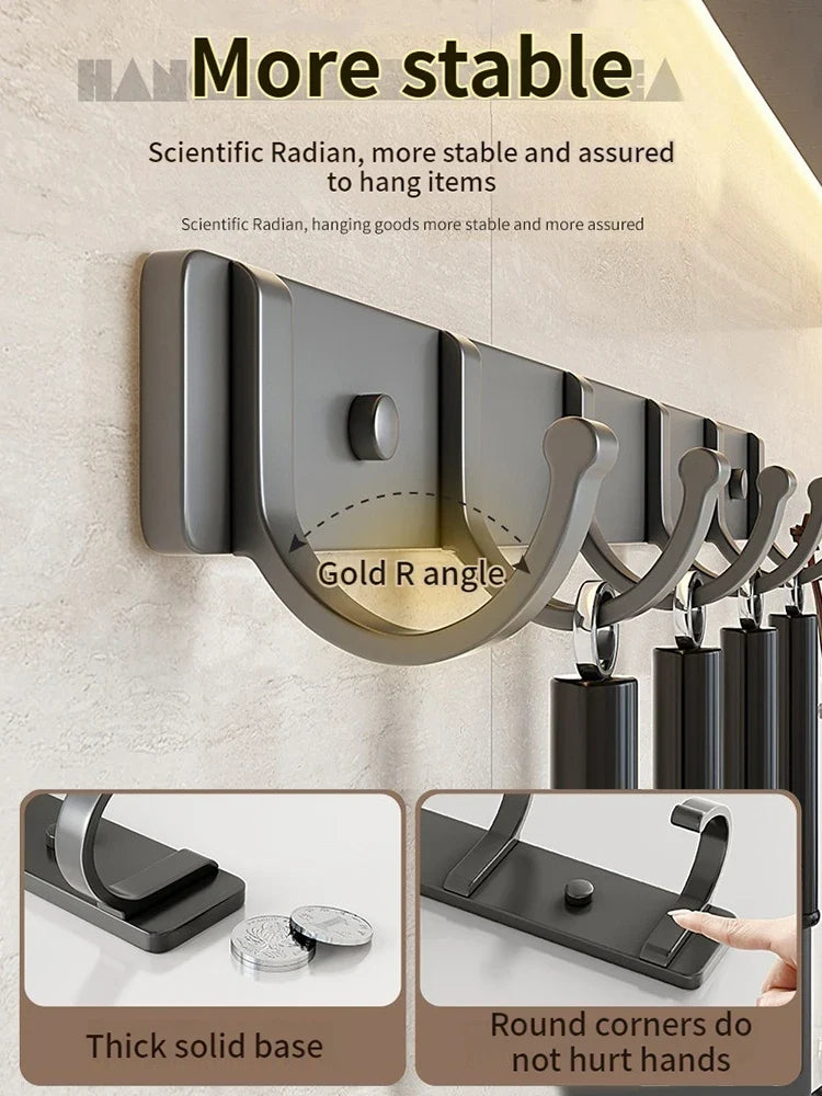 No-Drill Aluminum Wall Hook | Coat & Clothes Hanger Organizer