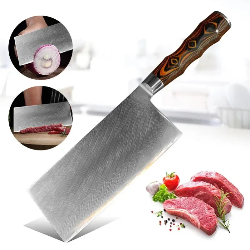 InLeung Damascus Steel Cleaver Knife – Wood Handle | 18cm