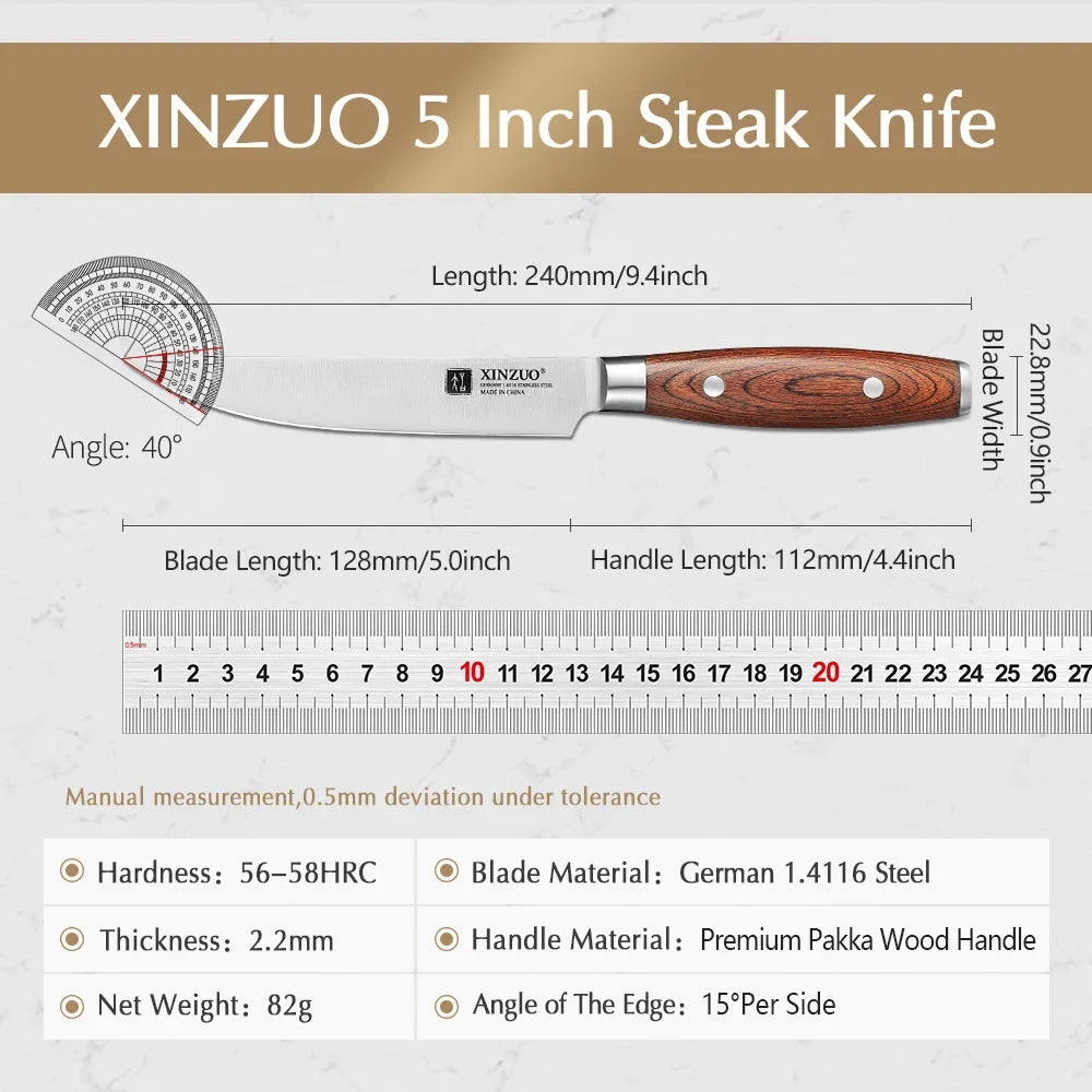 XINZUO 5" Steak Knife Set | German 1.4116 Steel & Pakkawood