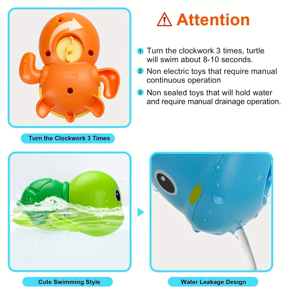 3 Cute Wind-up Animal Frog Water Spray Toy Plastic Bath