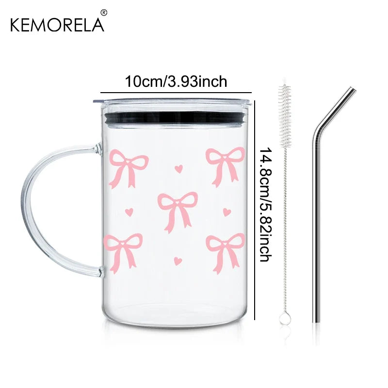 KEMORELA 1000ml Bow-Knot Glass Cup with Lid & Straw | Borosilicate