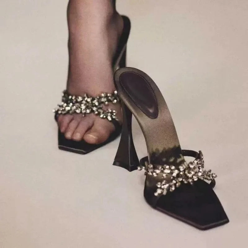 Women's Rhinestone High Heel Slippers – Glamour Party Sandals