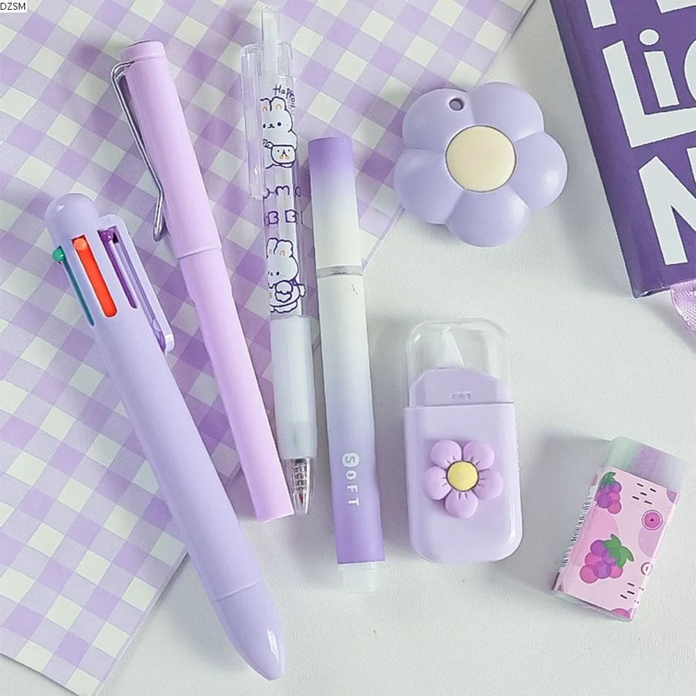 6-Piece Cartoon School Stationery Set – 6 Color Ballpoint Pens