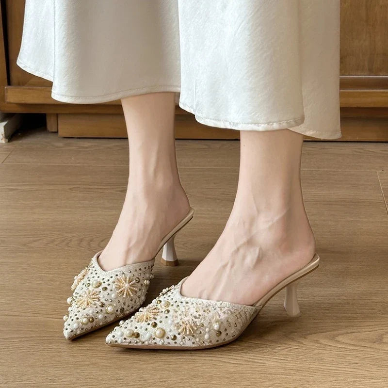 Women's Rhinestone High Heel Slippers – Bridal Wedding Shoes