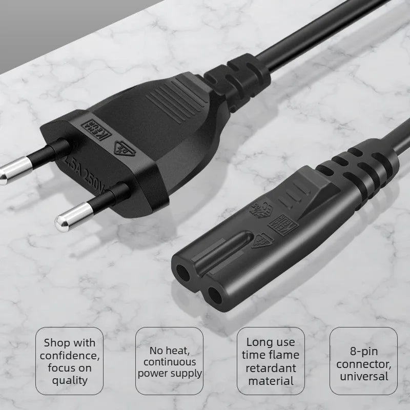 EU to IEC320 C7 Power Adapter Cable – 30cm Short Cord 250V