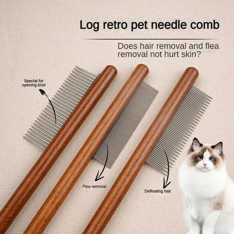Wooden Pet Grooming Comb – Cat & Dog Detangling Brush