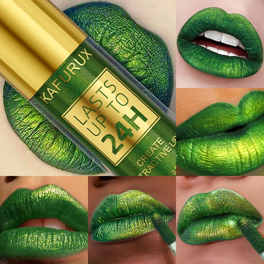KAFURUX Green Glitter Lip Gloss – Metallic Liquid Lipstick