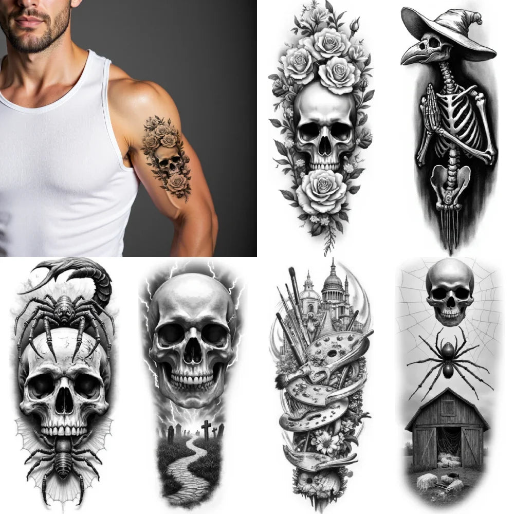 3-Pack Waterproof Temporary Tattoos – Spider, Skull & Scorpion