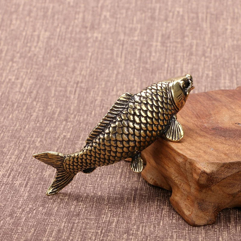 Solid Brass Carp Fish Statue – Feng Shui Desktop Ornament