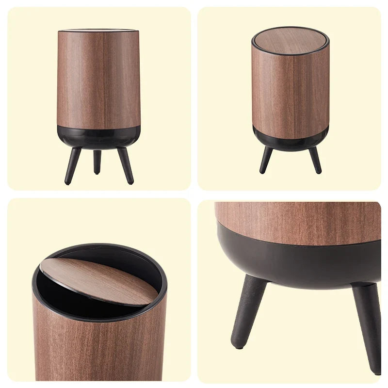 Wood-grain Trash Cans Classic-style Stands Shell-shaped That Resist