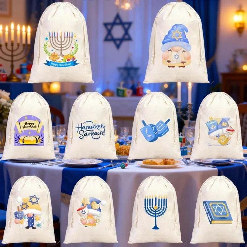 4-Pack Hanukkah Drawstring Bags | Jewish Holiday Gift Bags