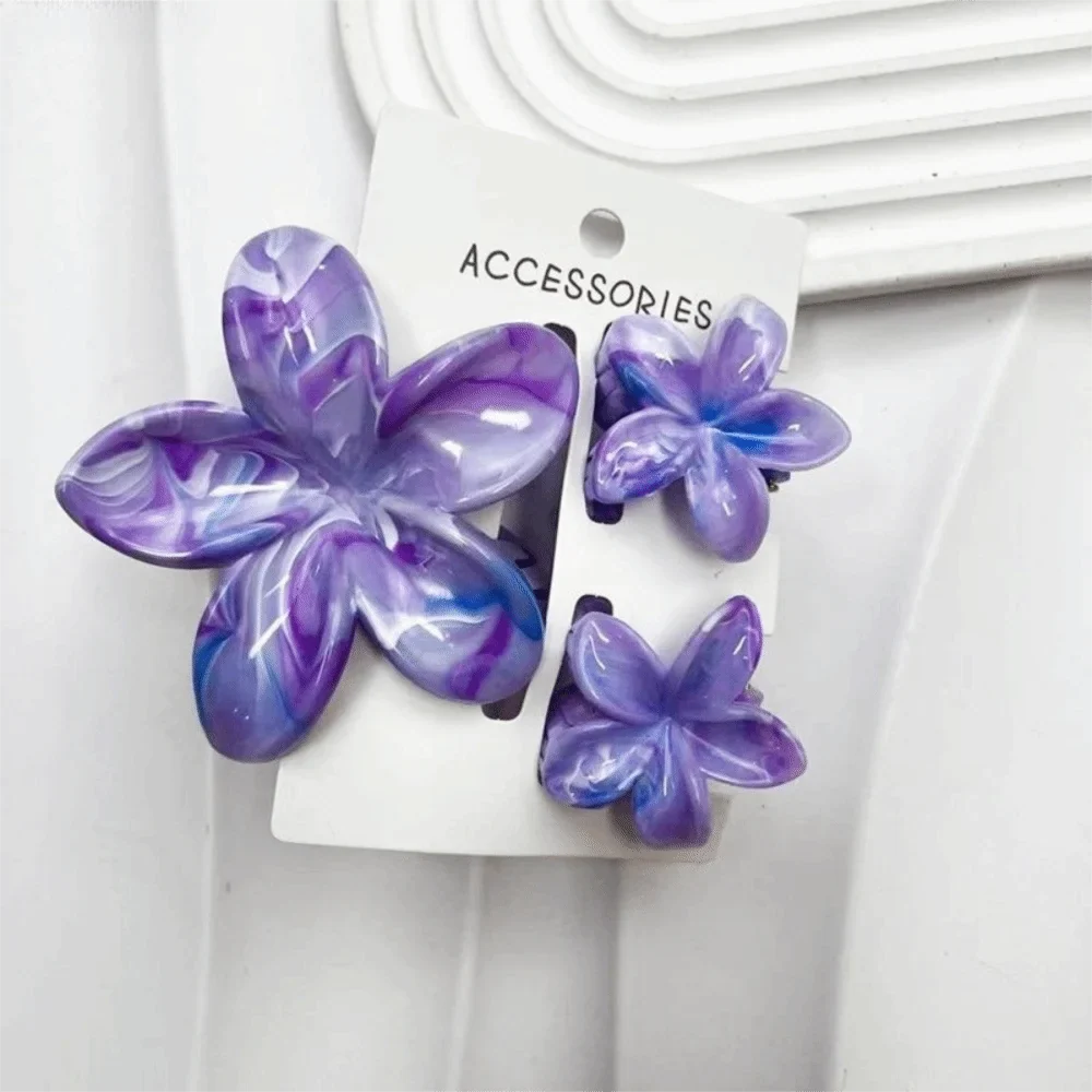 3-Pack Plumeria Flower Hair Claw Clips – Gradient Acrylic Set