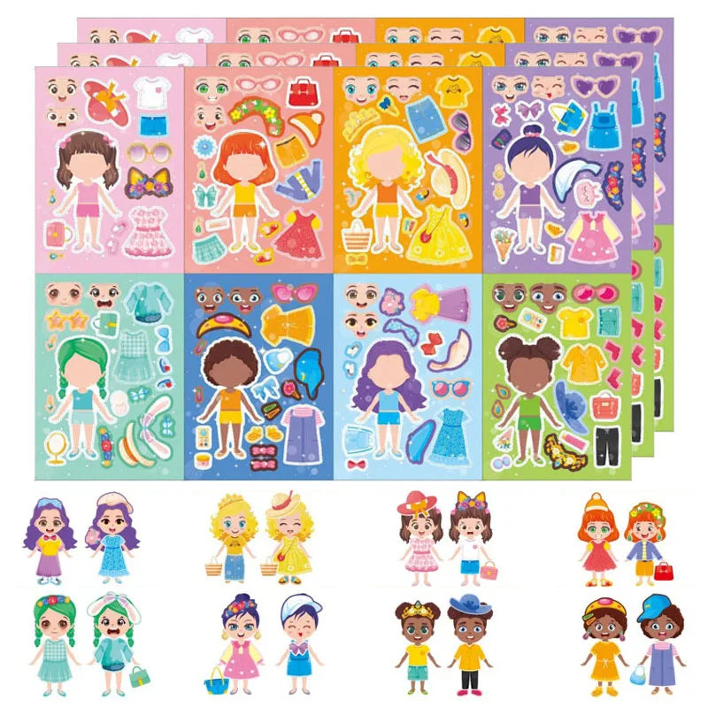 Funny Cartoon Boys Girls Dress Up Puzzle Stickers Kids DIY Make Face