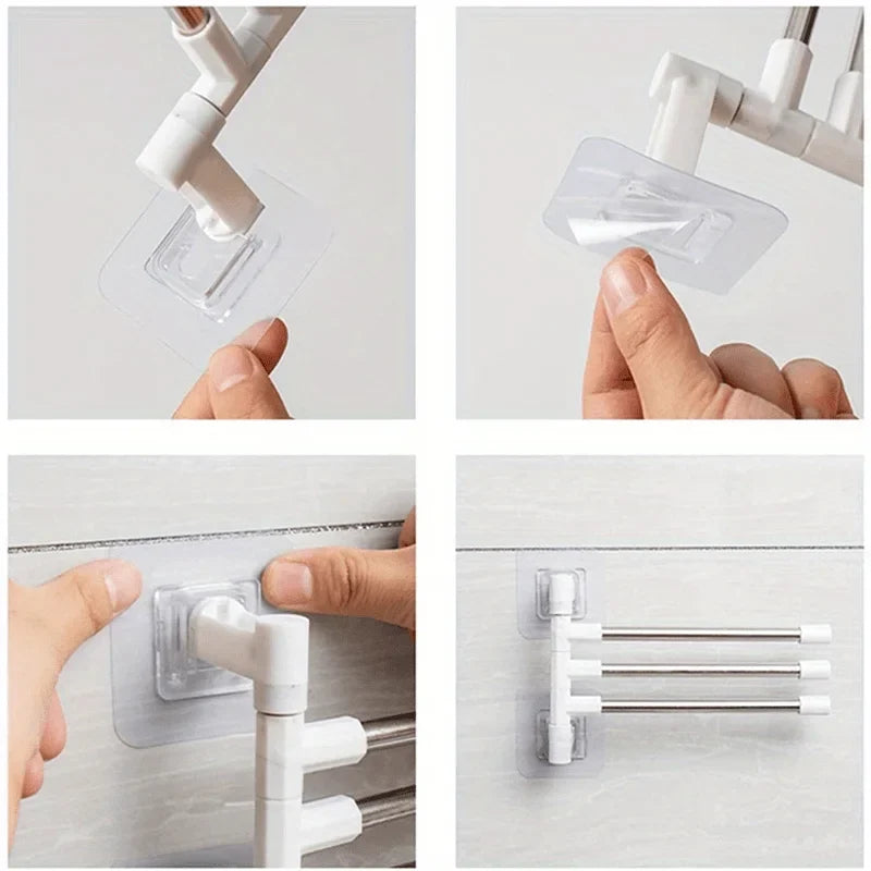 Silver Aluminum Swing Arms Towel Rack Save Space 5-Bar Hanger Wall