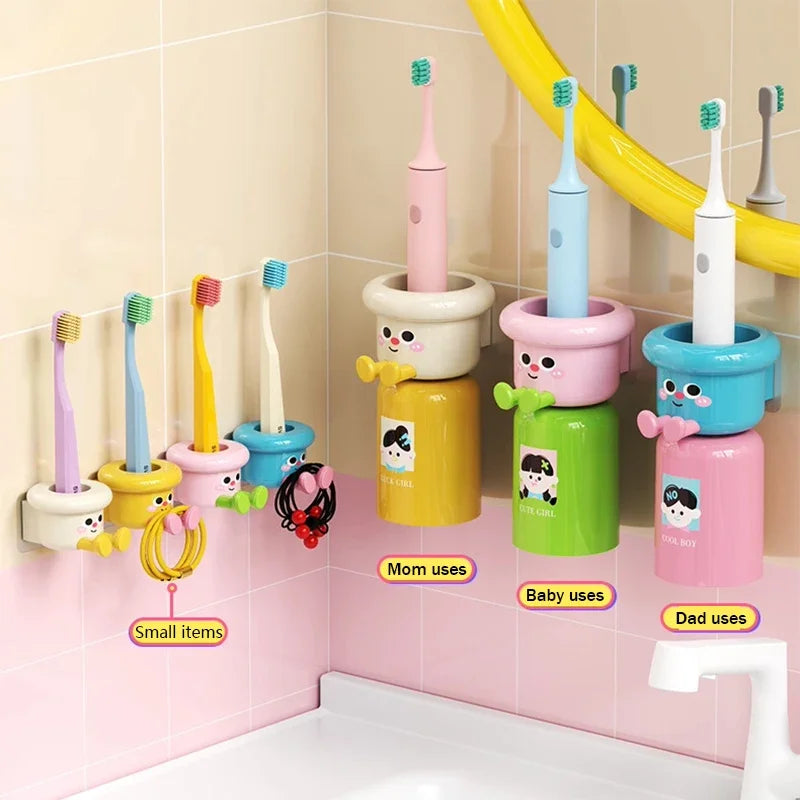 Cute Kids Creative Toothbrushes Holder Household No Punching