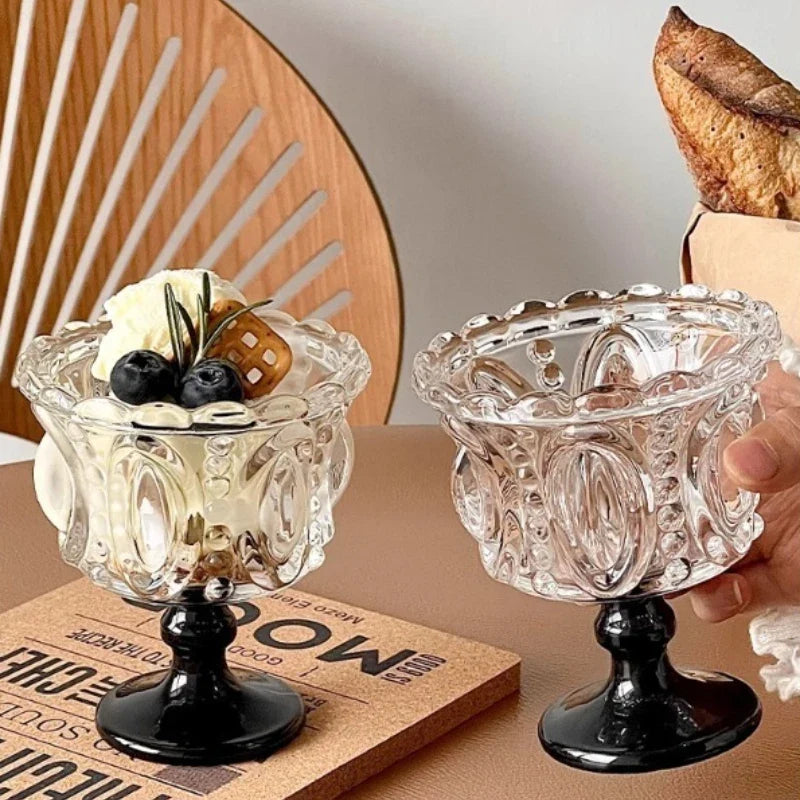 2026 Nordic Relief Cup Glass Ice Cream Dessert Yogurt Pudding Home