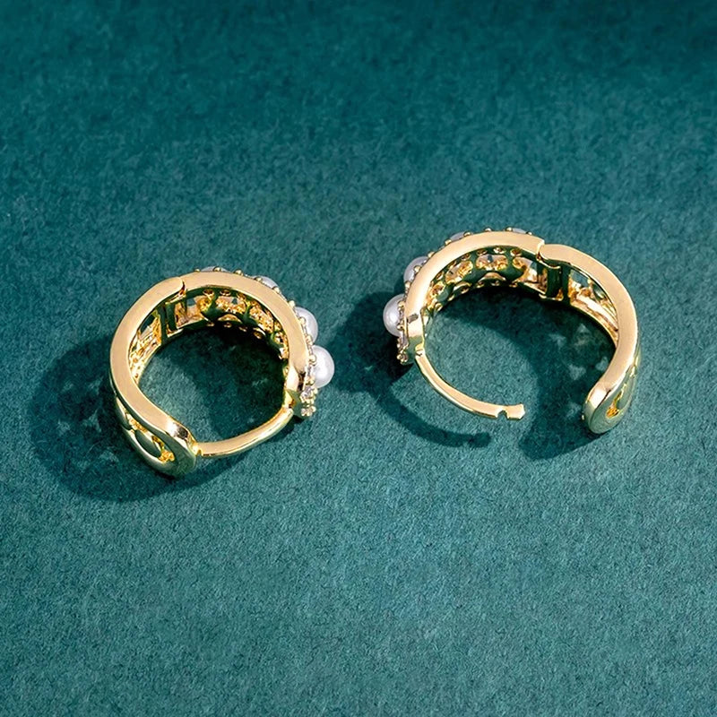 Huitan Imitation Pearl Hoop Earrings – Dainty Fashion Jewelry