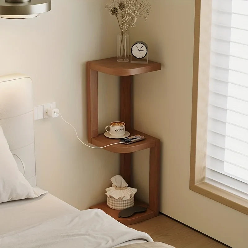 Bamboo Narrow Bedside Corner Shelf – Movable Storage Organizer