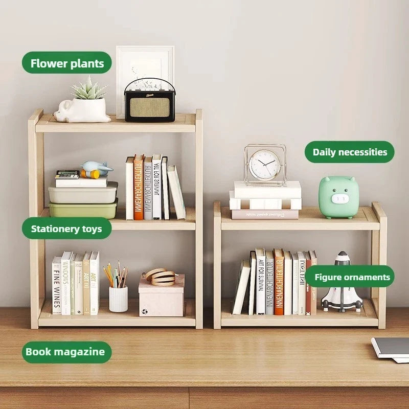 Desktop Solid Wood Multi-Layer Bookshelf & Desk Storage Rack