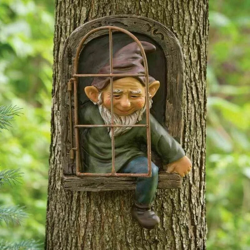 Tree Hugger Gnome Statue – Naughty Elf Garden Yard Decor