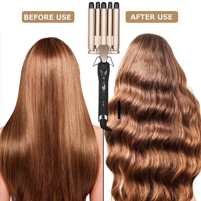 5-Tube Ceramic Wave Curling Iron | Fast-Heat Hair Waver