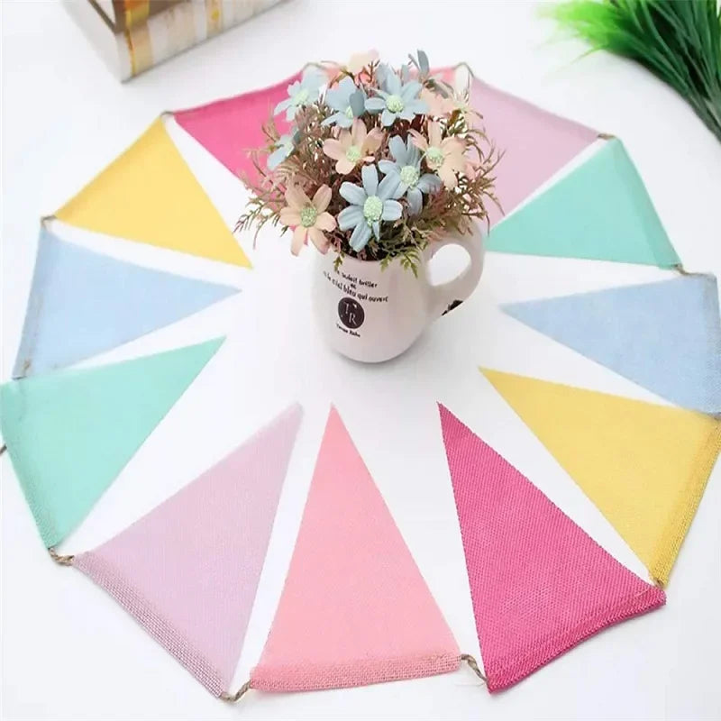 Colourful Linen Pennant Bunting Banner 4m | Party Garland