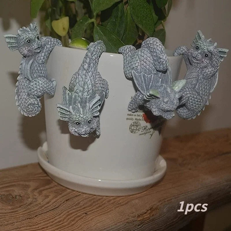 Resin Dragon Dinosaur Hanging Figurines – Set of 4 Pot Decor