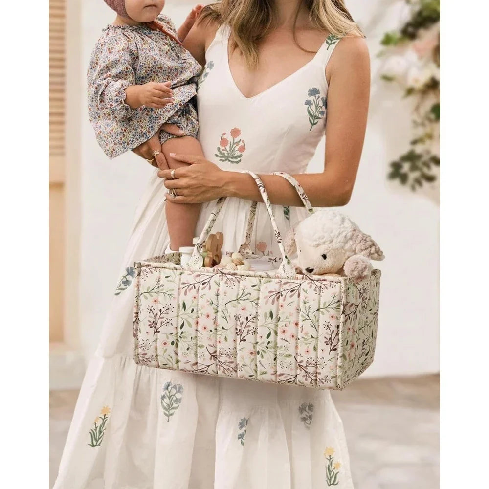 Floral Portable Diaper Caddy Organizer with Removable Divider