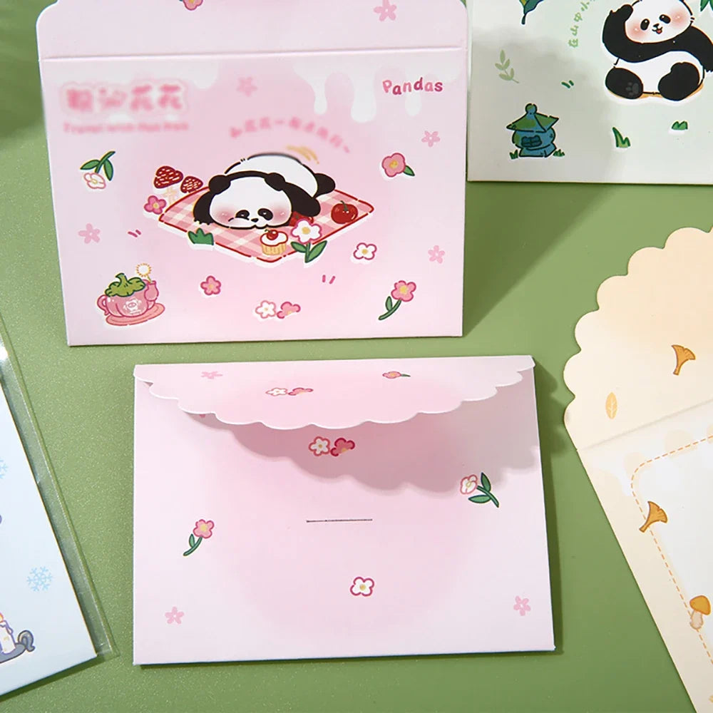 Three Fold Greeting Card Panda Colorful Holiday Cute Folding Cartoon