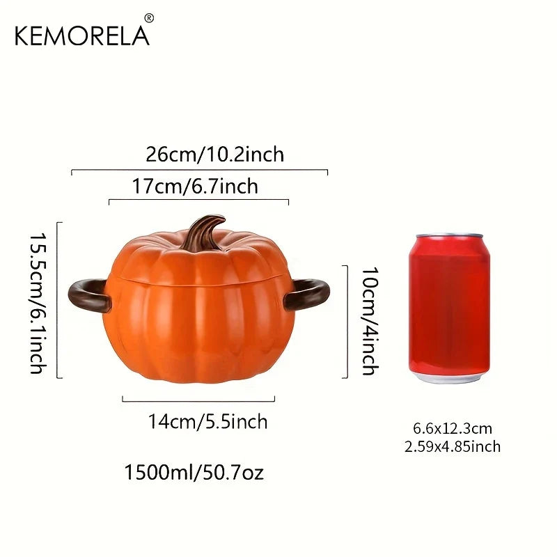 KEMORELA 50oz Ceramic Pumpkin Dutch Oven Pot with Lid