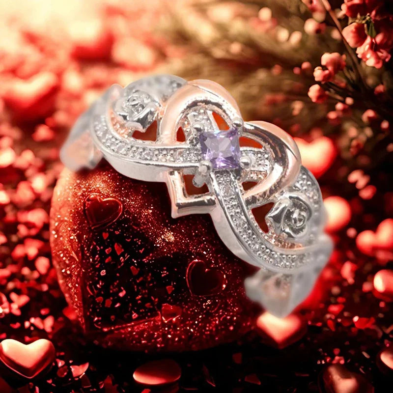 Huitan Two-Tone Women's Ring – Silver & Rose Gold CZ Fashion