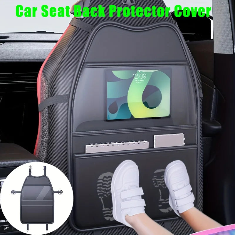 PU Leather Car Seat Back Protector with Pockets & Tablet Holder