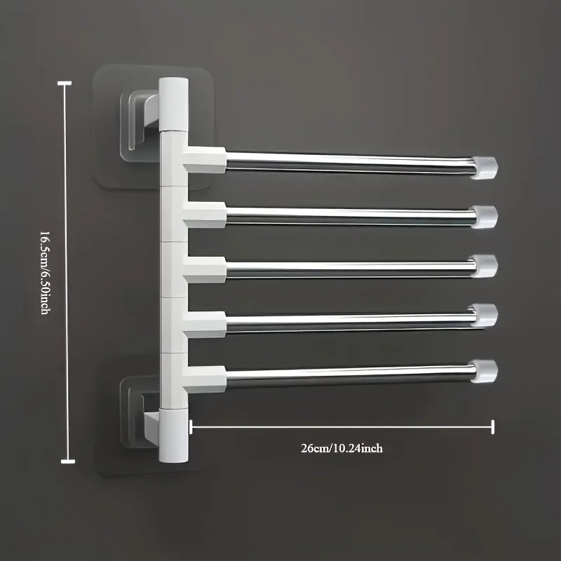 Silver Aluminum Swing Arms Towel Rack Save Space 5-Bar Hanger Wall