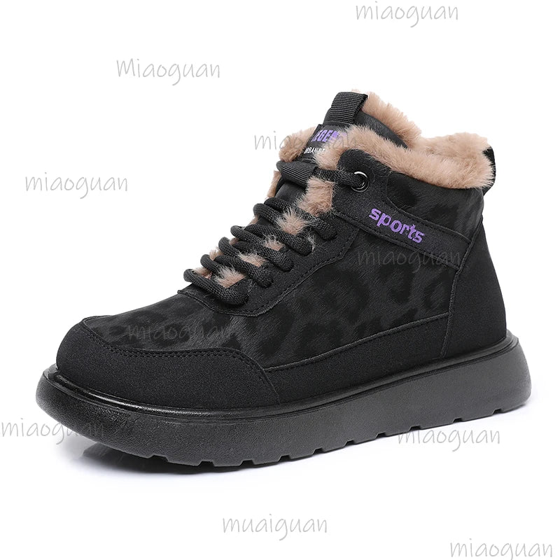 Women's Winter Plush Ankle Boots – Lace-Up Flat Cotton Shoes