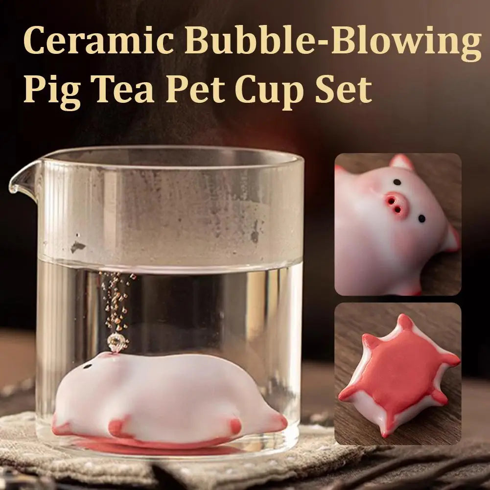 Ceramic Bubble-Blowing Pig Tea Cup Set – Fun Tea Pet Gift