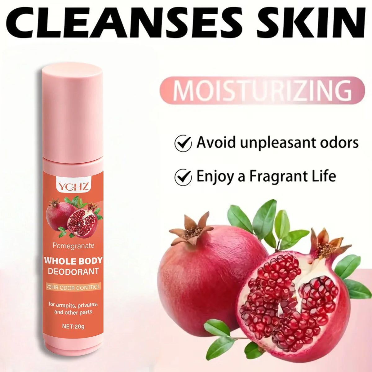 Women's Pomegranate & Peach Deodorant Roller – 72-Hour Fresh