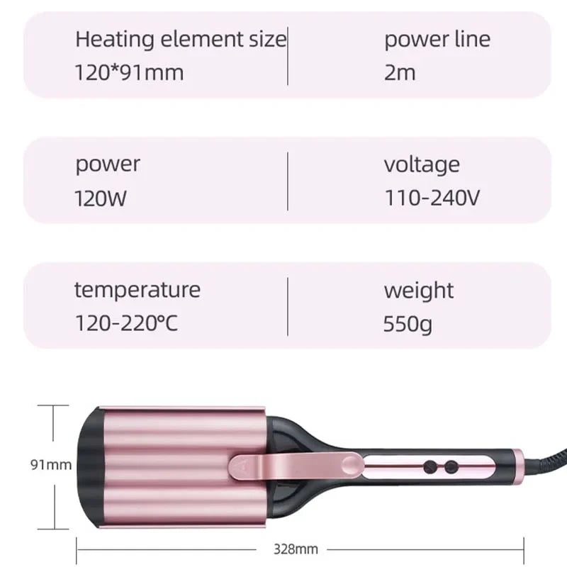 32mm Ceramic PTC Triple Barrel Deep Wave Hair Curler
