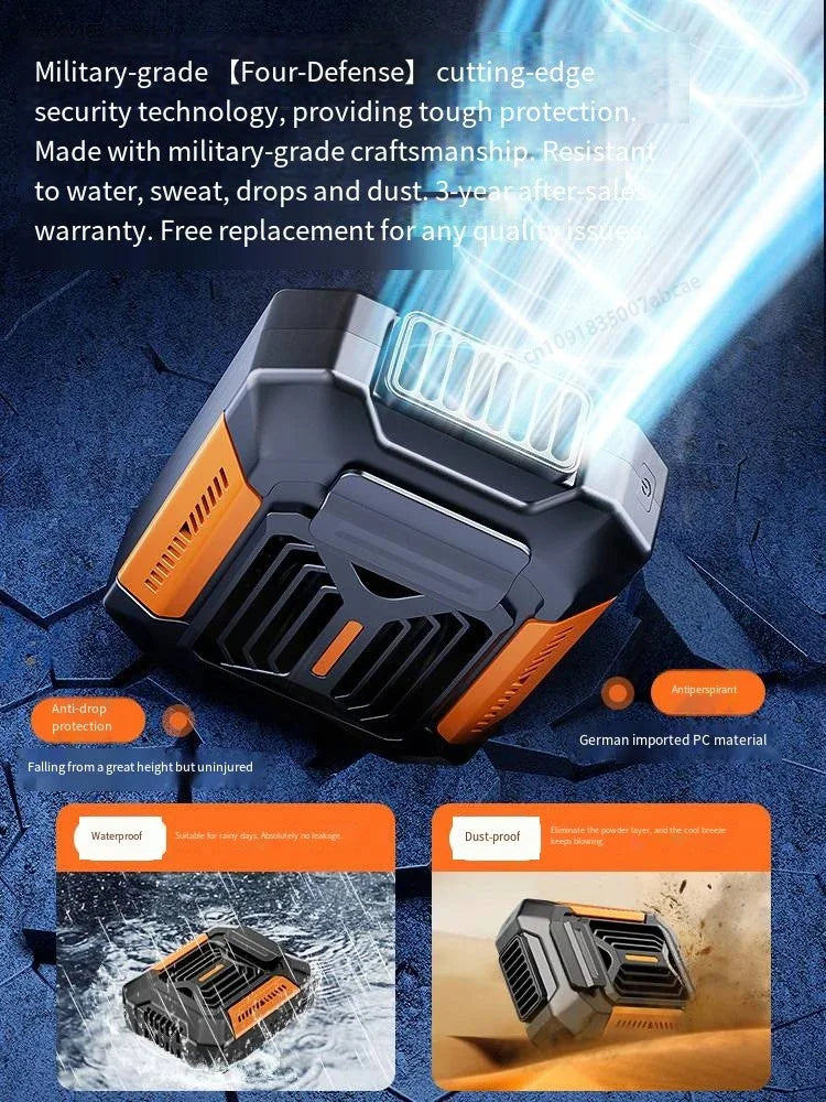 HOMFISH Wearable Belt Clip Fan with Power Bank & Flashlight
