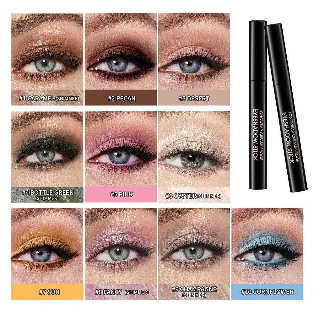 10-Color Glitter Eyeshadow Stick Set | Shimmer & Matte Crayon
