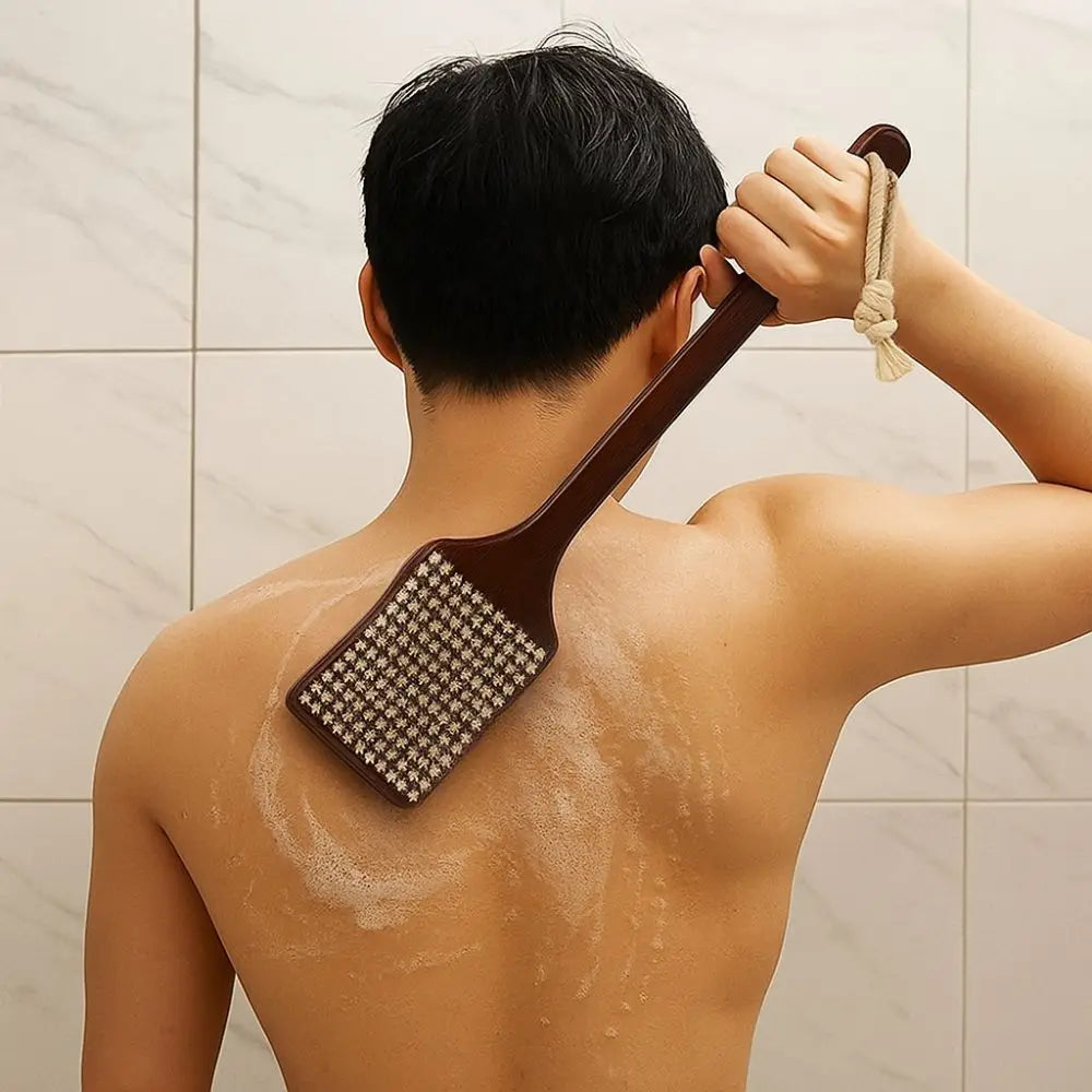 Long Handle Bath Brush – Soft Bristle Back Scrubber & Exfoliator