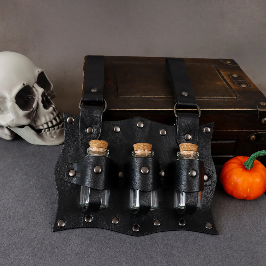 Medieval Alchemy Vial PU Holder Belt Hanging Potion Magic Costume
