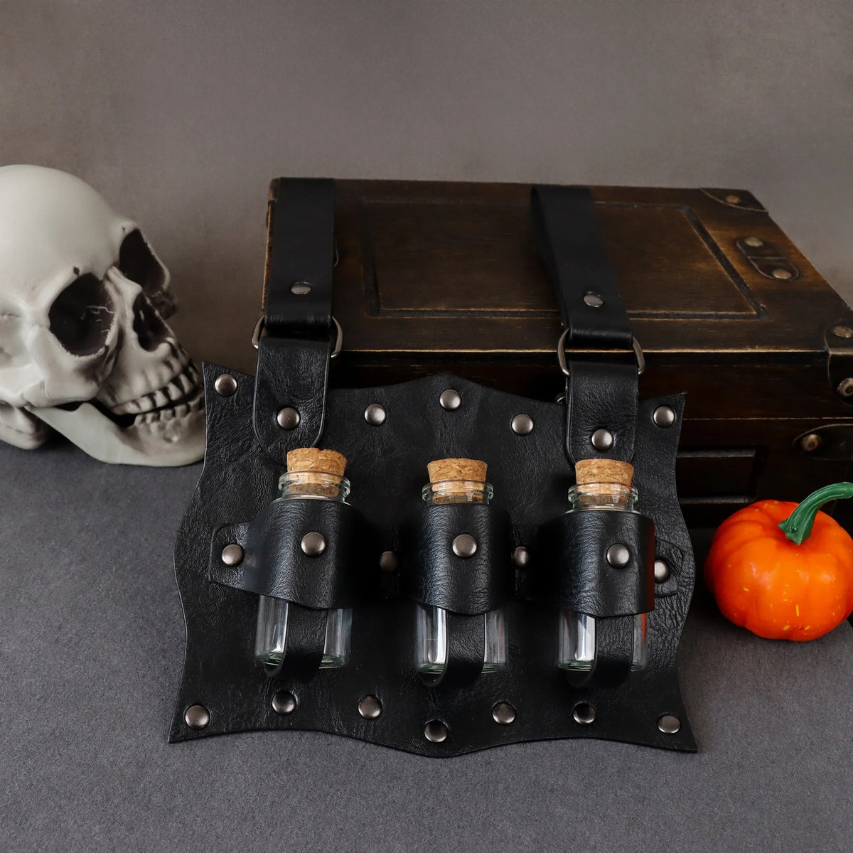 Medieval Alchemy Vial PU Holder Belt Hanging Potion Magic Costume