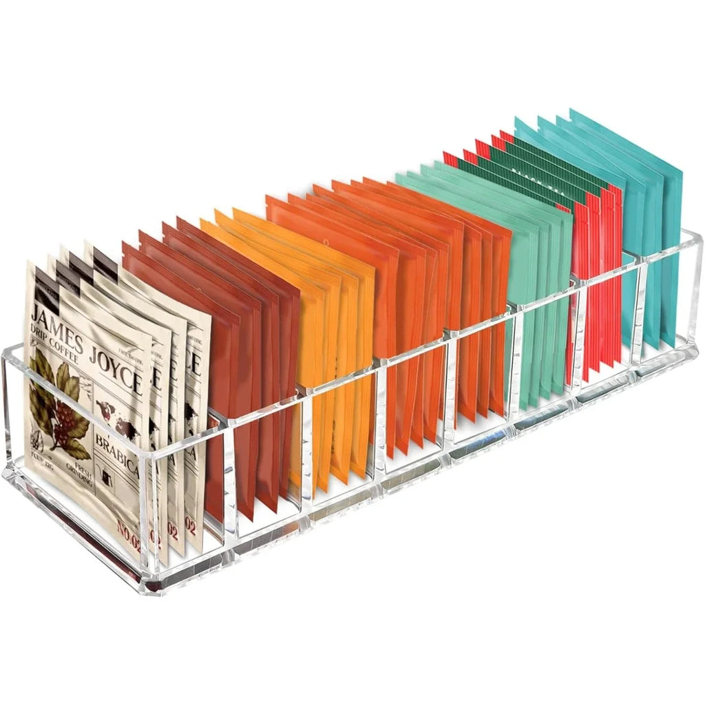 Clear Acrylic Tea Bag Organizer – 8-Slot Drawer Storage Box