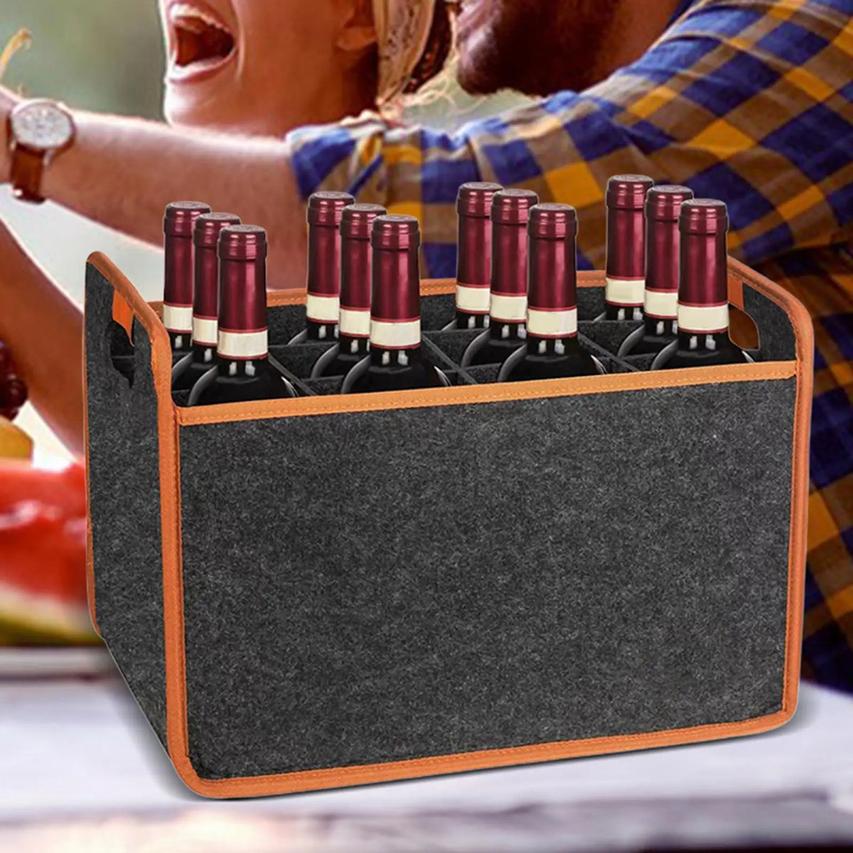 12-Bottle Felt Wine Carrier Bag with Dividers & Handle