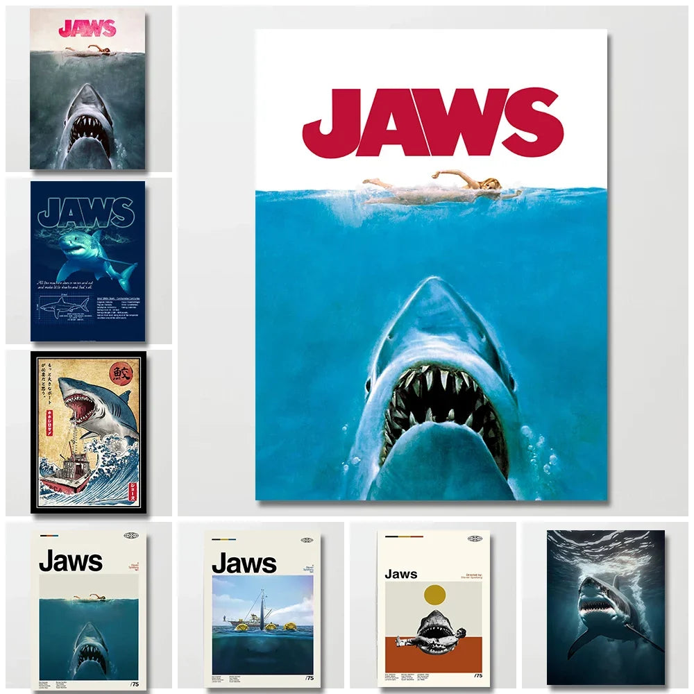 Jaws Shark Canvas Wall Art Poster – Classic Movie Home Decor
