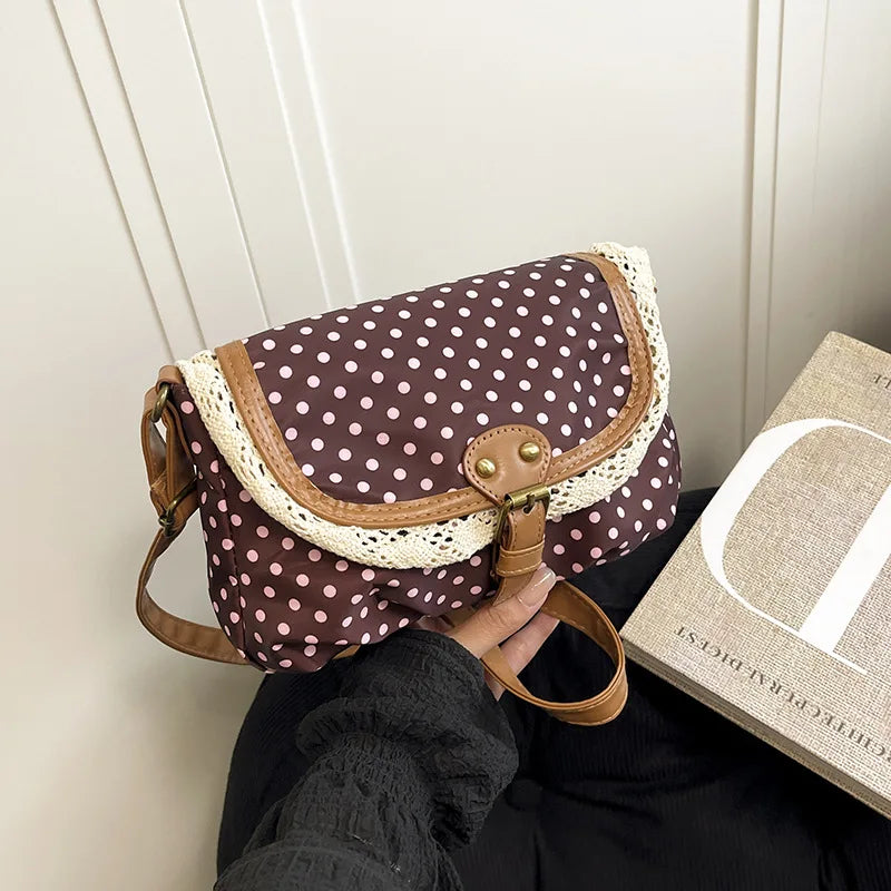 Korean Polka Dot Canvas Crossbody Bag | Small Shoulder Purse