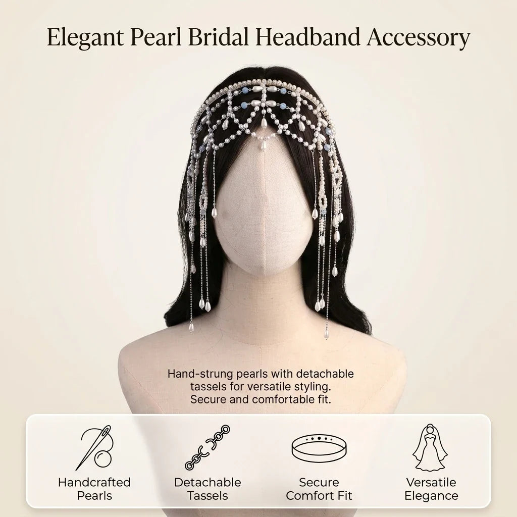 Pearl Headband with Detachable Tassels | Wedding Hair Accessory