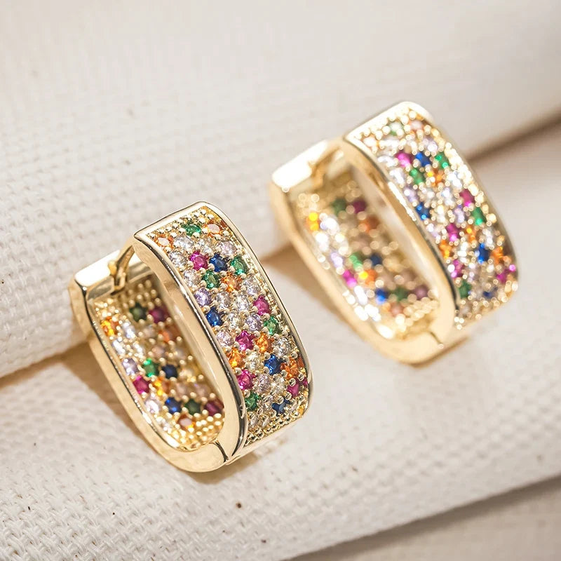 Huitan Women's Colorful CZ Hoop Earrings | Sparkling Fashion