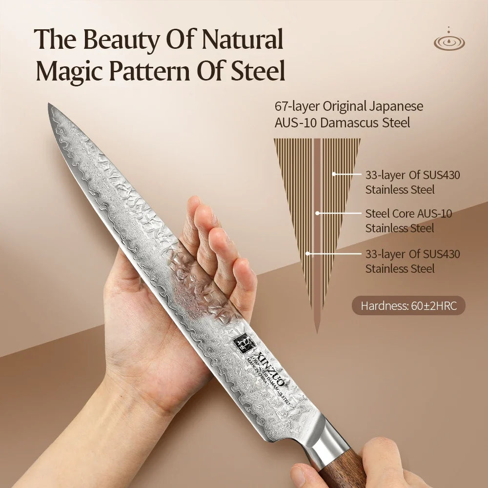XINZUO 10-Inch Damascus Carving Knife | 67-Layer AUS10 Steel