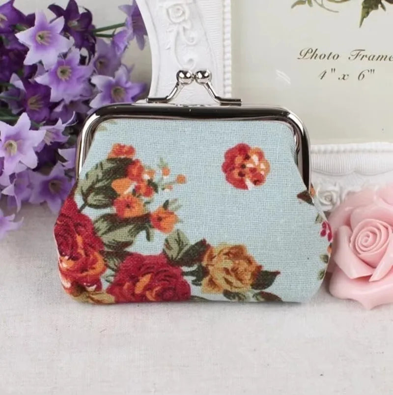 Retro Rose Floral Canvas Coin Purse – Mini Wallet Pouch